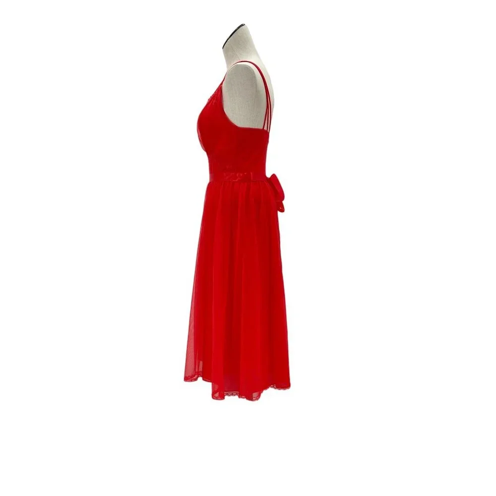 1950s Vanity Fair Ruby Red Two-Piece Nightgown & Robe Set Peignoir Boudoir - Picture 10 of 15
